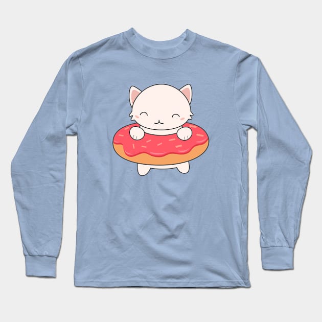 Kawaii Cute Donut Cat T-Shirt Long Sleeve T-Shirt by happinessinatee